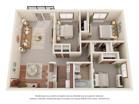 Floor plan for 3 beds, 1.5 baths, 900 sqft